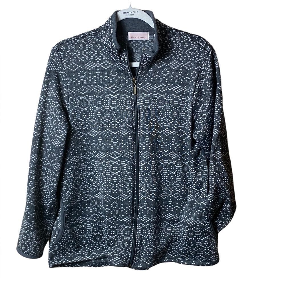 Stan Herman Wm’s Sz Lg Dark Gray Fair Isle Soft Fleece Full Zip Jacket